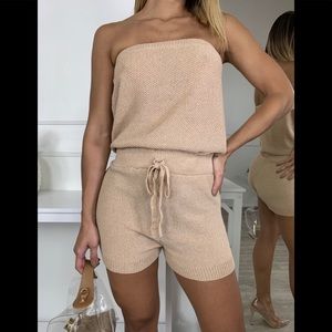 Camel Knit Strapless Romper 😽